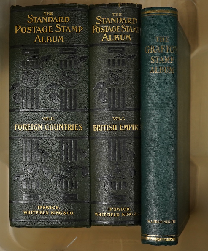 Three Edwardian and later stamp albums, The Grafton Stamp Album, containing a good selection of British stamps from 1841 to 1978, including Two Pence blue, 1840s/50s Penny Reds, Victoria Army Official, a substantial run